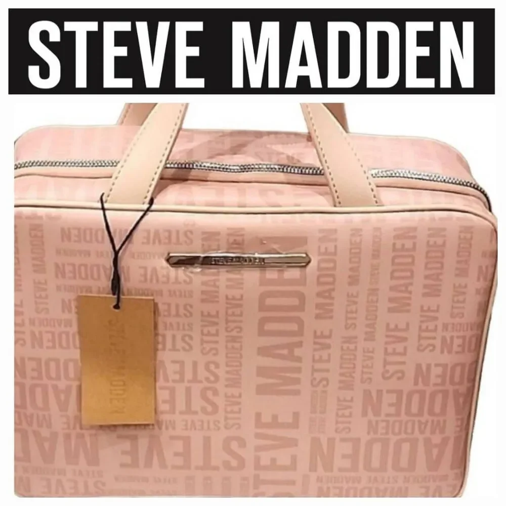 Steve Madden Logo Weekender Zip Around Cosmetic Bag- Blush/Multi